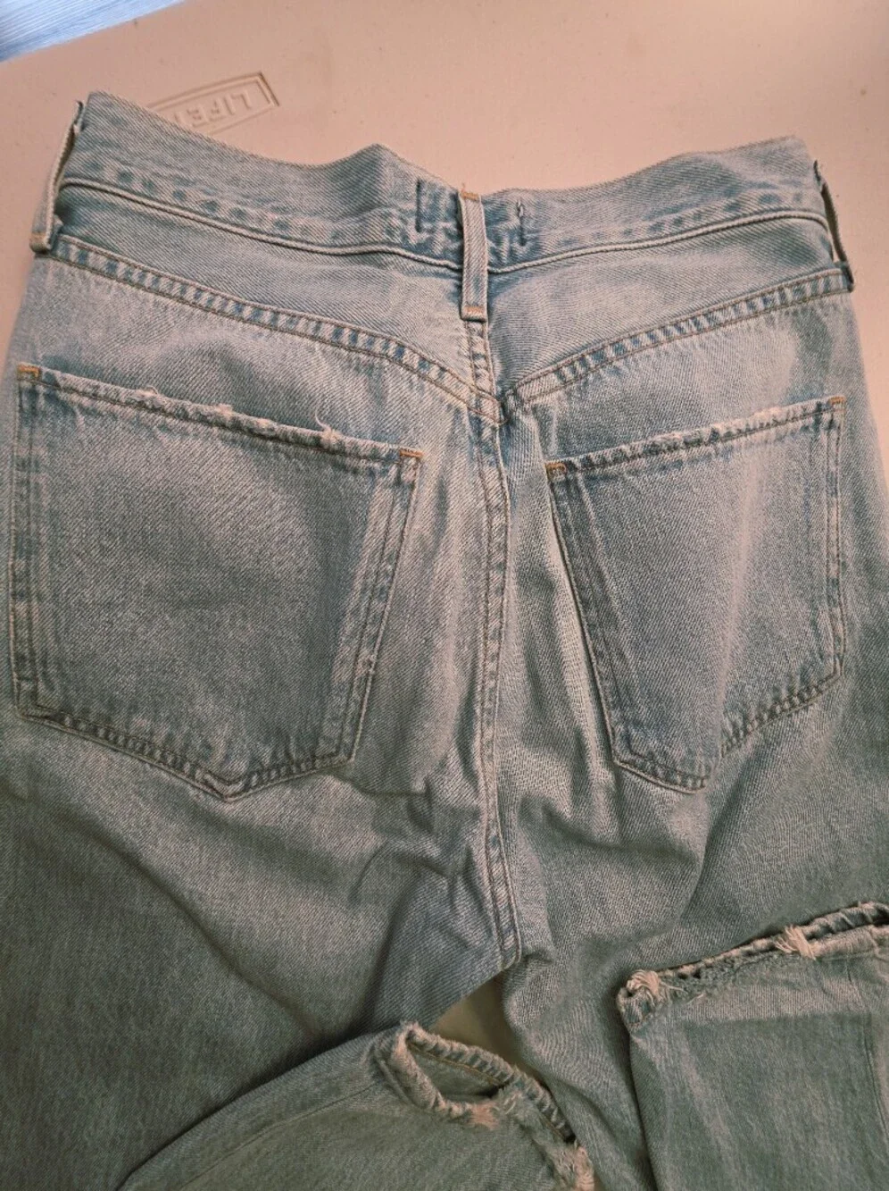 AGOLDE Light Blue High-Rise Straight-Leg Jeans with Knee Distress